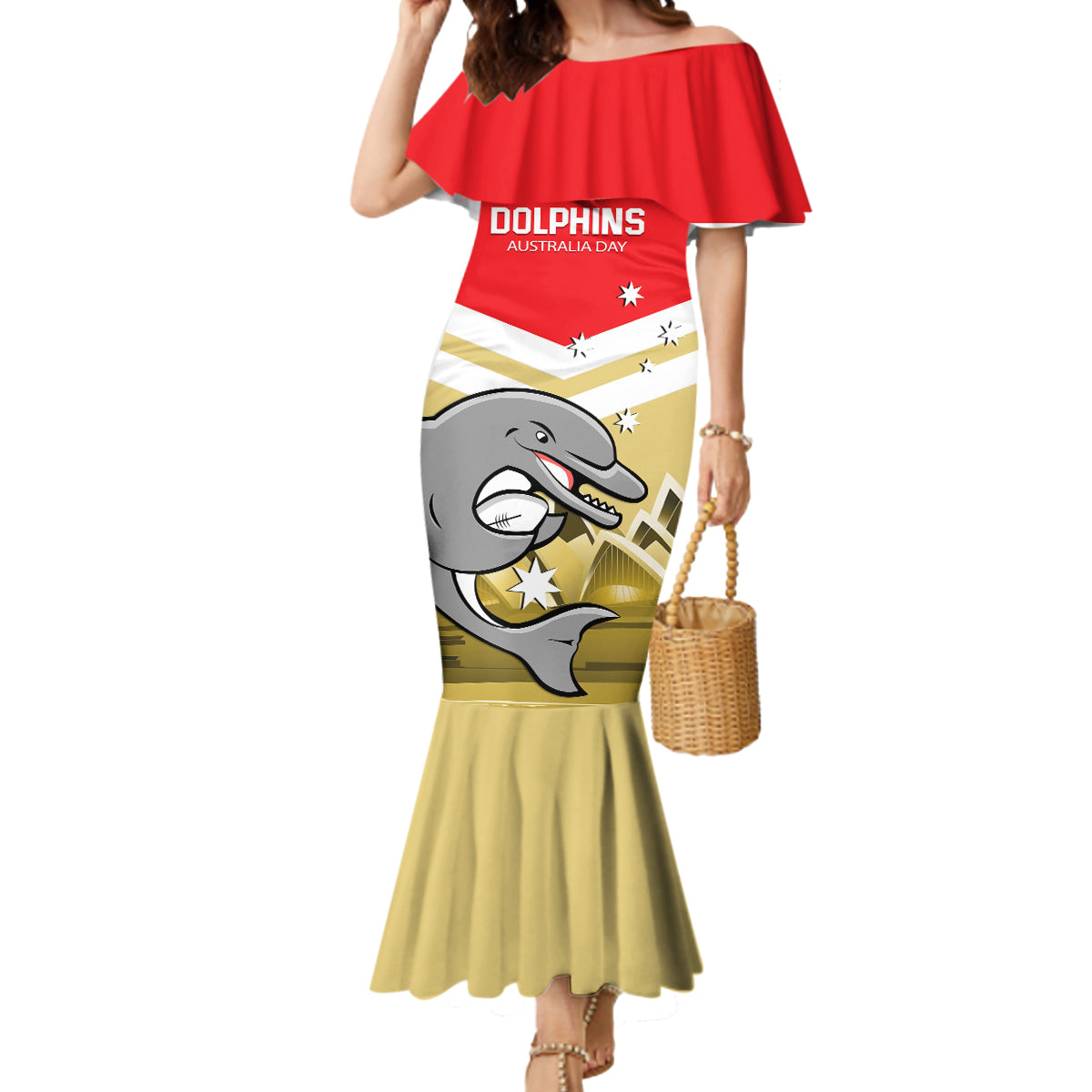 Custom Australia Day Dolphins Mermaid Dress NRL 2024 With Sydney Opera House