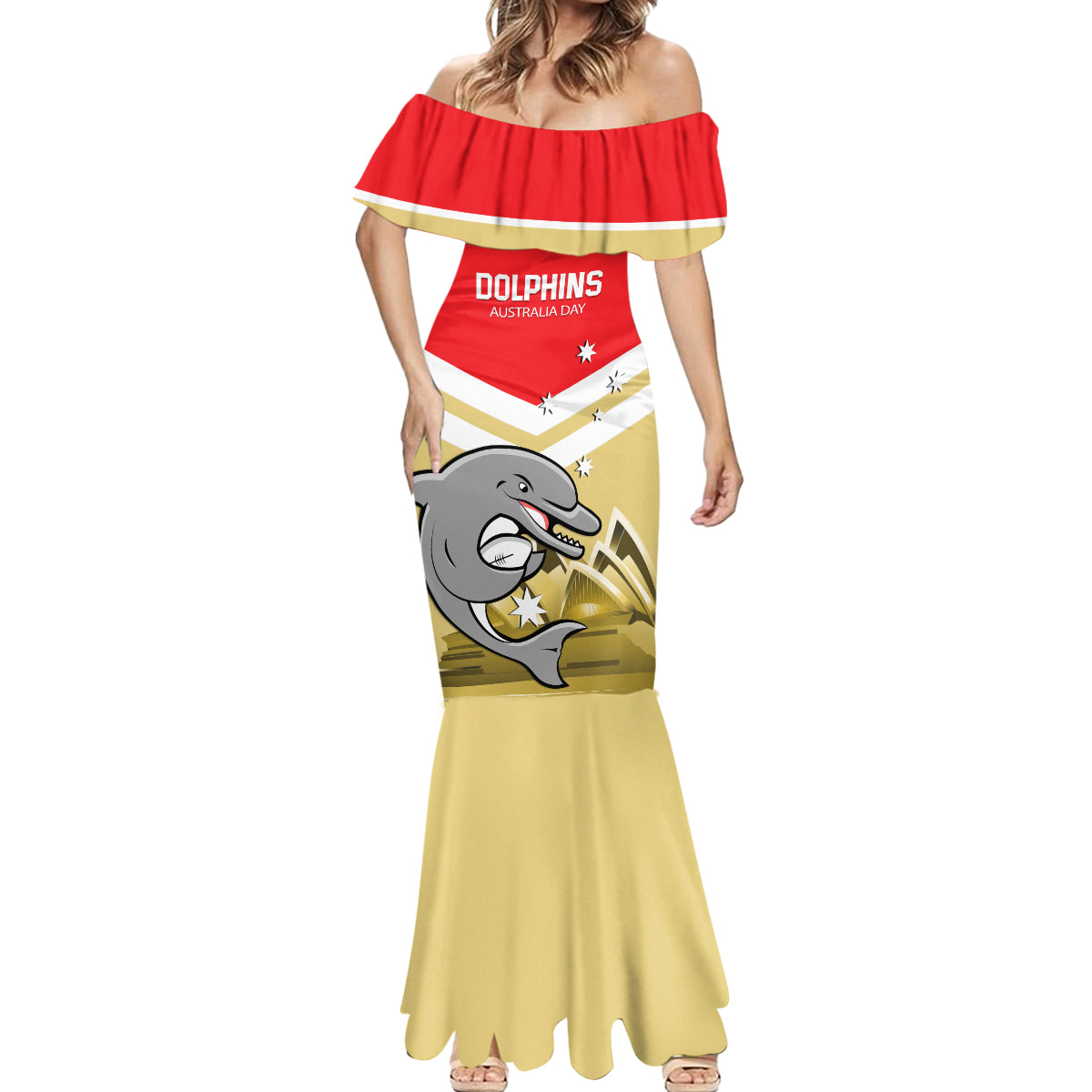 Custom Australia Day Dolphins Mermaid Dress NRL 2024 With Sydney Opera House