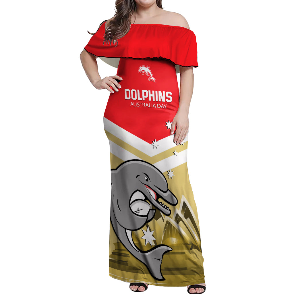 Custom Australia Day Dolphins Off Shoulder Maxi Dress NRL 2024 With Sydney Opera House