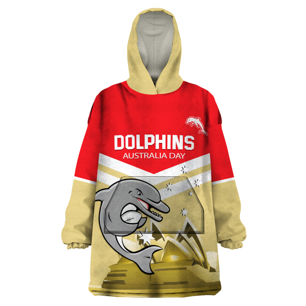 Custom Australia Day Dolphins Wearable Blanket Hoodie NRL 2024 With Sydney Opera House - Vibe Hoodie Shop