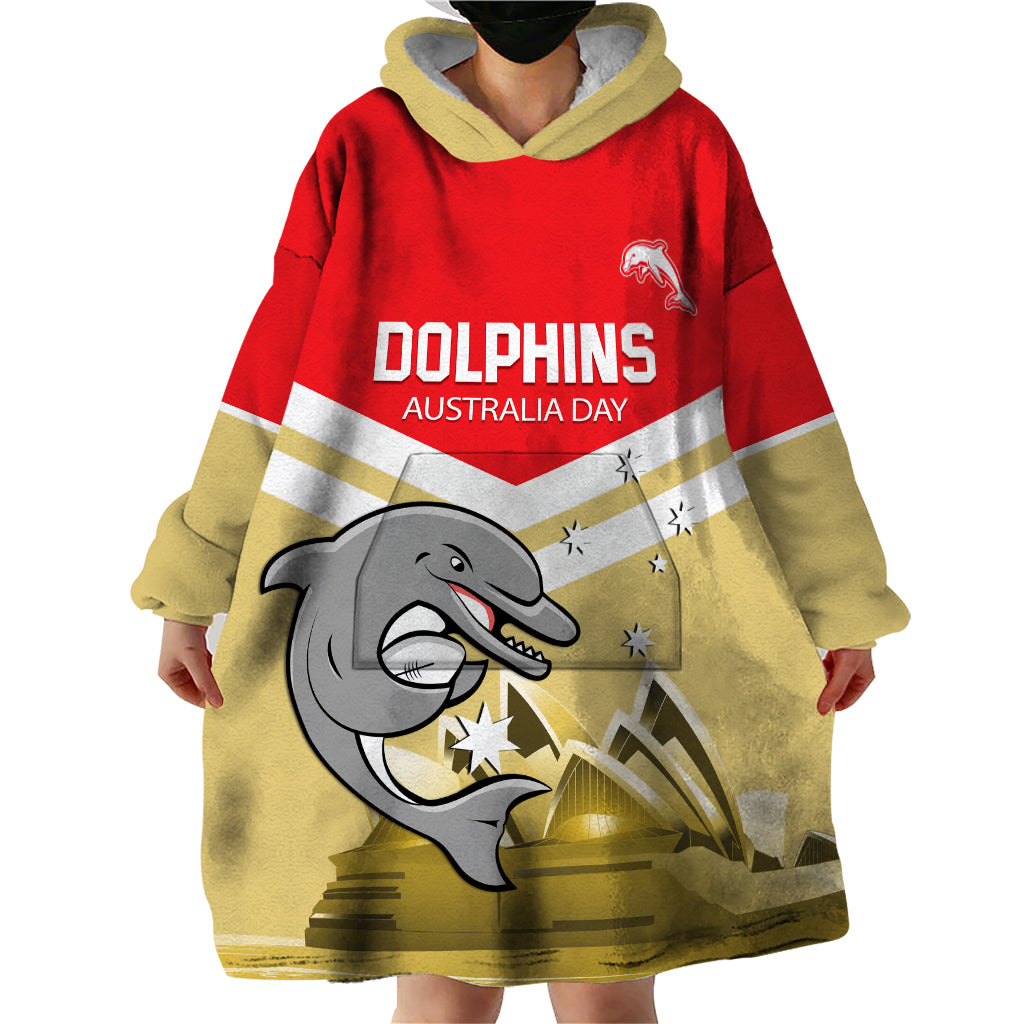 Custom Australia Day Dolphins Wearable Blanket Hoodie NRL 2024 With Sydney Opera House - Vibe Hoodie Shop