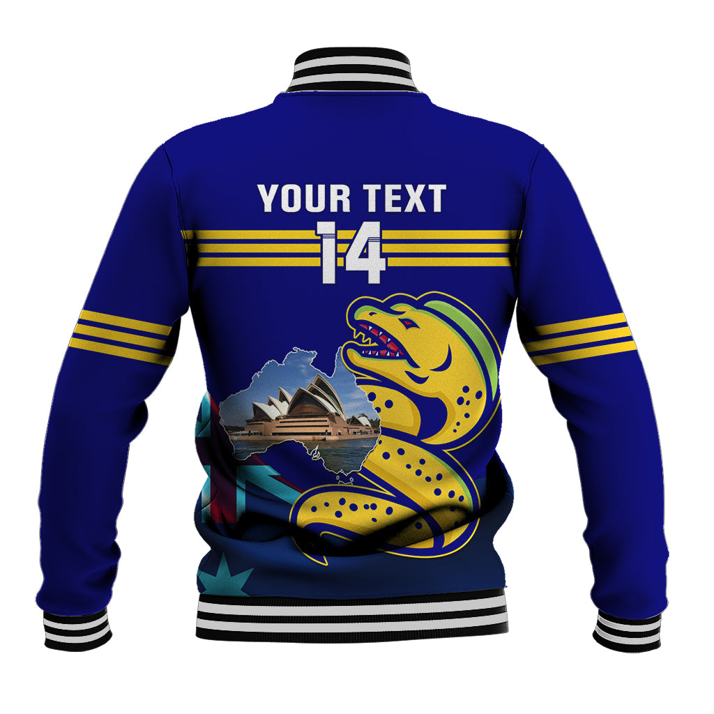 Custom Australia Day Eels Baseball Jacket NRL 2024 Sydney Opera House With Map - Vibe Hoodie Shop