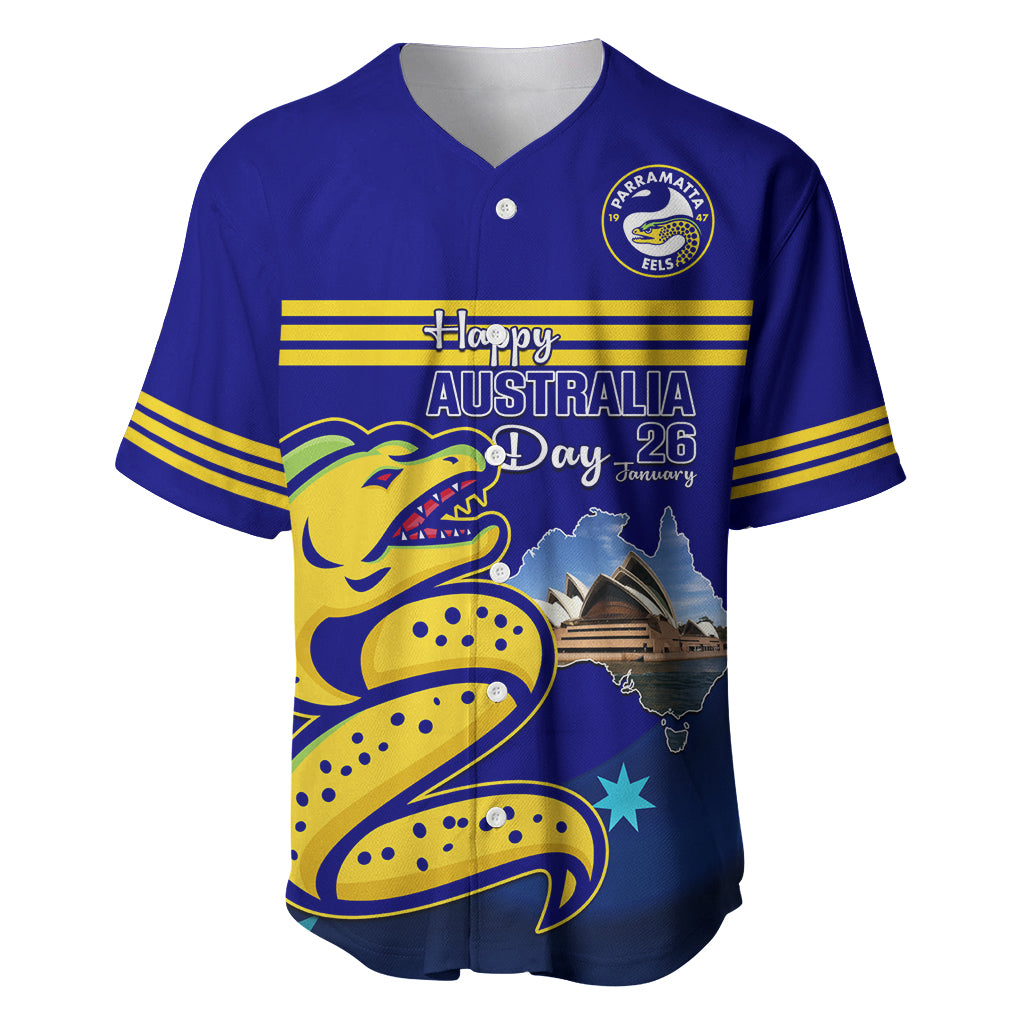 Custom Australia Day Eels Baseball Jersey NRL 2024 Sydney Opera House With Map - Vibe Hoodie Shop