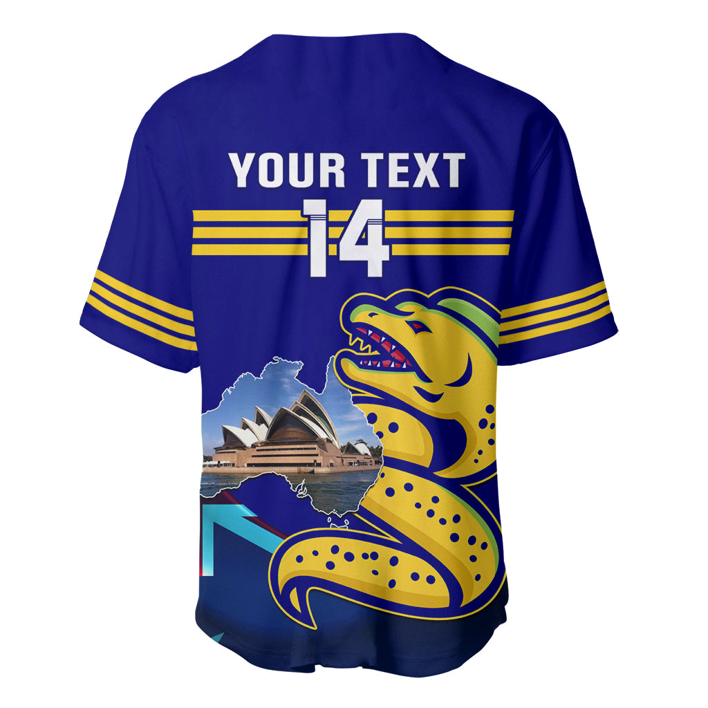 Custom Australia Day Eels Baseball Jersey NRL 2024 Sydney Opera House With Map - Vibe Hoodie Shop