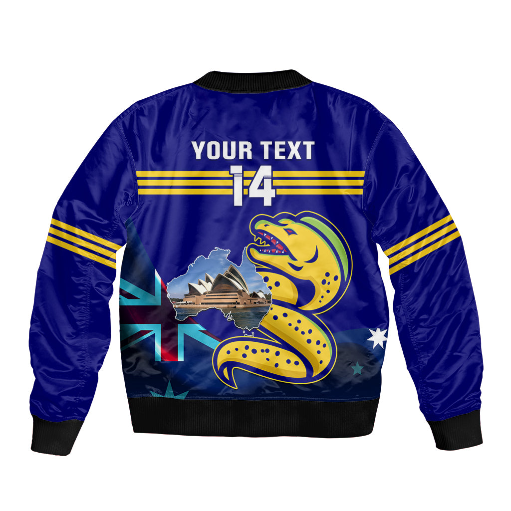 Custom Australia Day Eels Bomber Jacket NRL 2024 Sydney Opera House With Map - Vibe Hoodie Shop