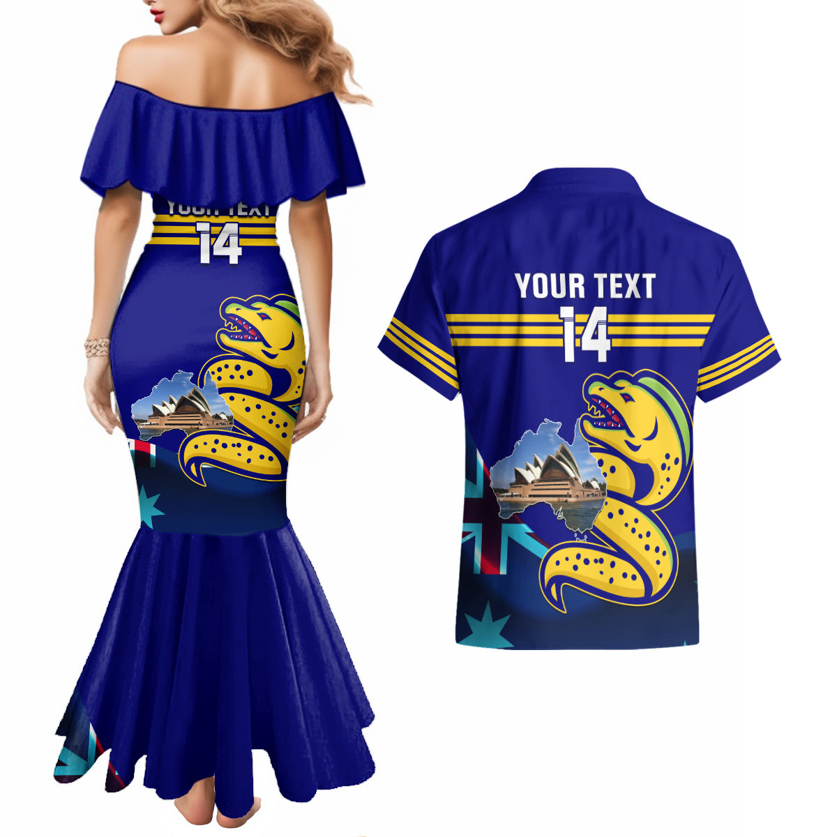 Custom Australia Day Eels Couples Matching Mermaid Dress and Hawaiian Shirt NRL 2024 Sydney Opera House With Map