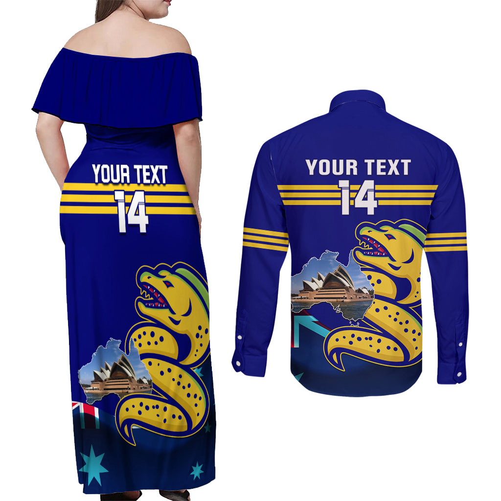 Custom Australia Day Eels Couples Matching Off Shoulder Maxi Dress and Long Sleeve Button Shirt NRL 2024 Sydney Opera House With Map