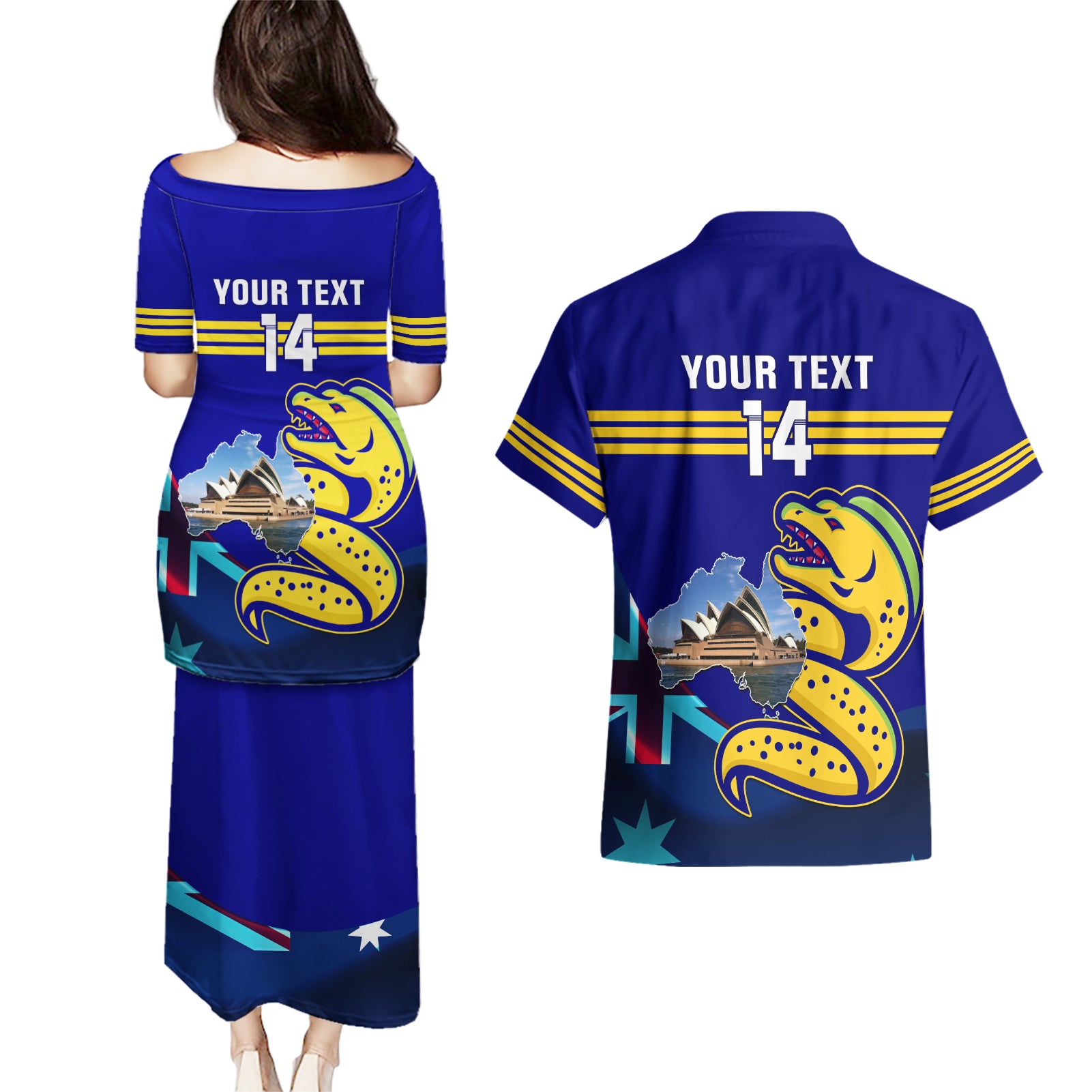 Custom Australia Day Eels Couples Matching Puletasi and Hawaiian Shirt NRL 2024 Sydney Opera House With Map