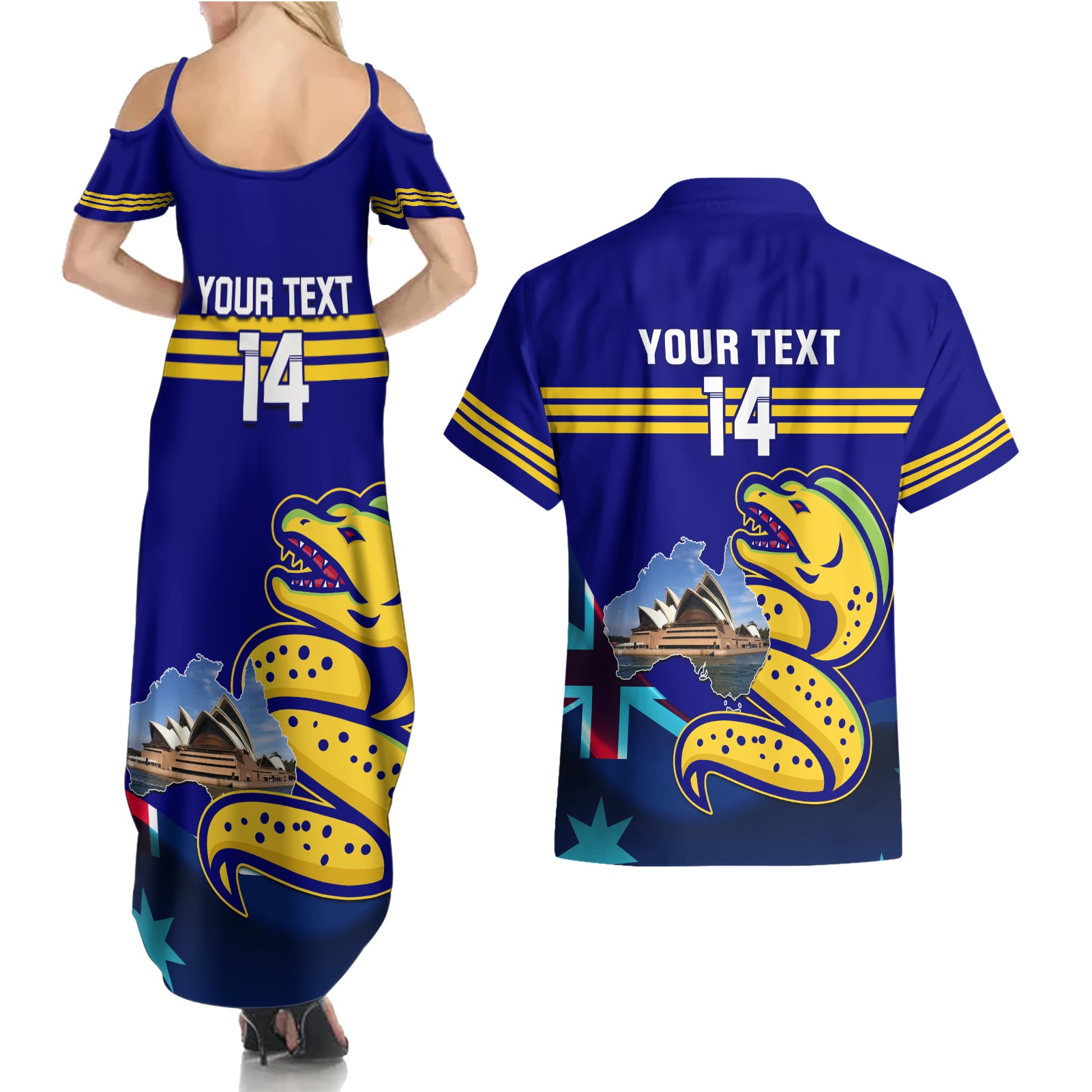 Custom Australia Day Eels Couples Matching Summer Maxi Dress and Hawaiian Shirt NRL 2024 Sydney Opera House With Map