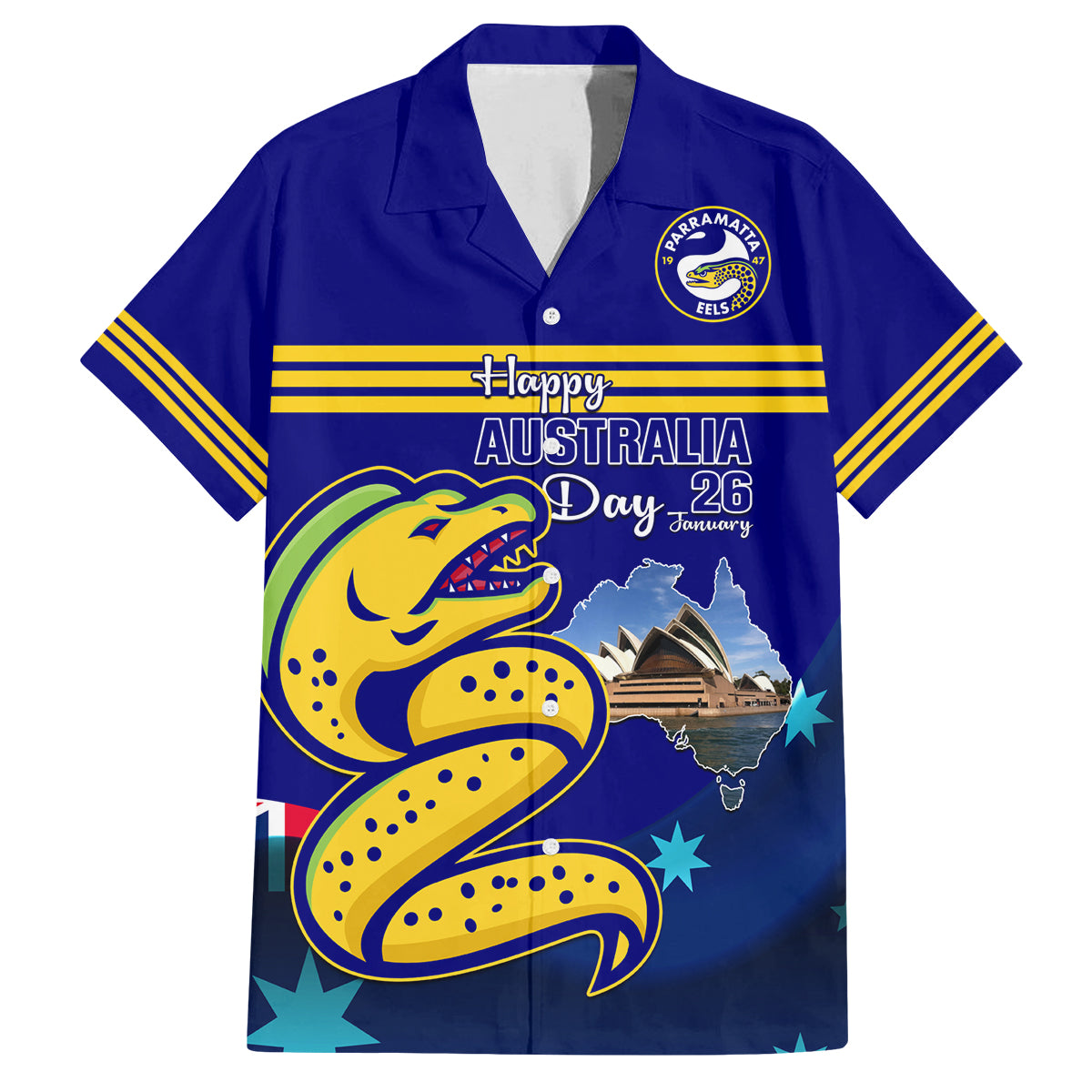 Custom Australia Day Eels Family Matching Long Sleeve Bodycon Dress and Hawaiian Shirt NRL 2024 Sydney Opera House With Map