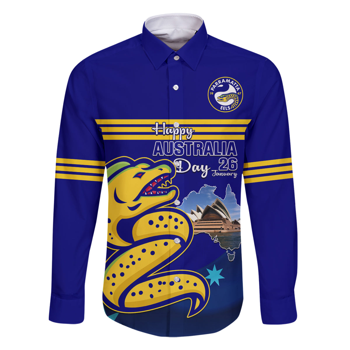 Custom Australia Day Eels Family Matching Long Sleeve Bodycon Dress and Hawaiian Shirt NRL 2024 Sydney Opera House With Map