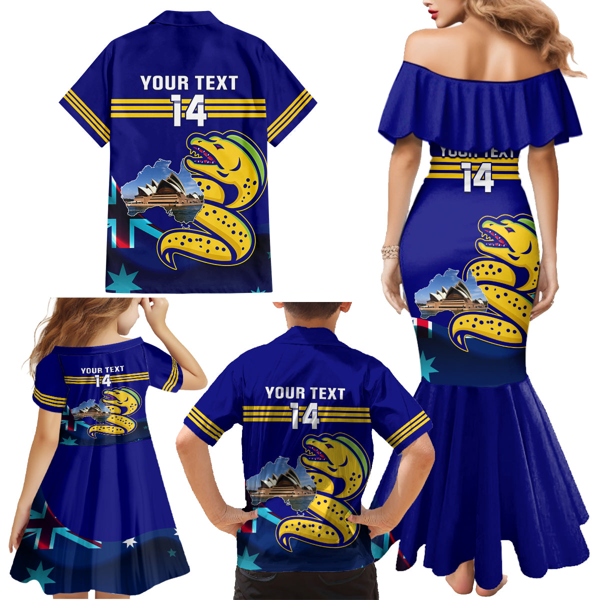 Custom Australia Day Eels Family Matching Mermaid Dress and Hawaiian Shirt NRL 2024 Sydney Opera House With Map