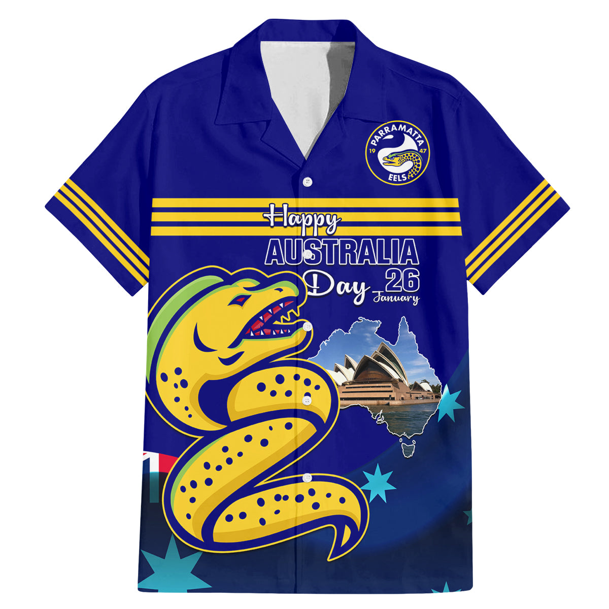 Custom Australia Day Eels Family Matching Mermaid Dress and Hawaiian Shirt NRL 2024 Sydney Opera House With Map