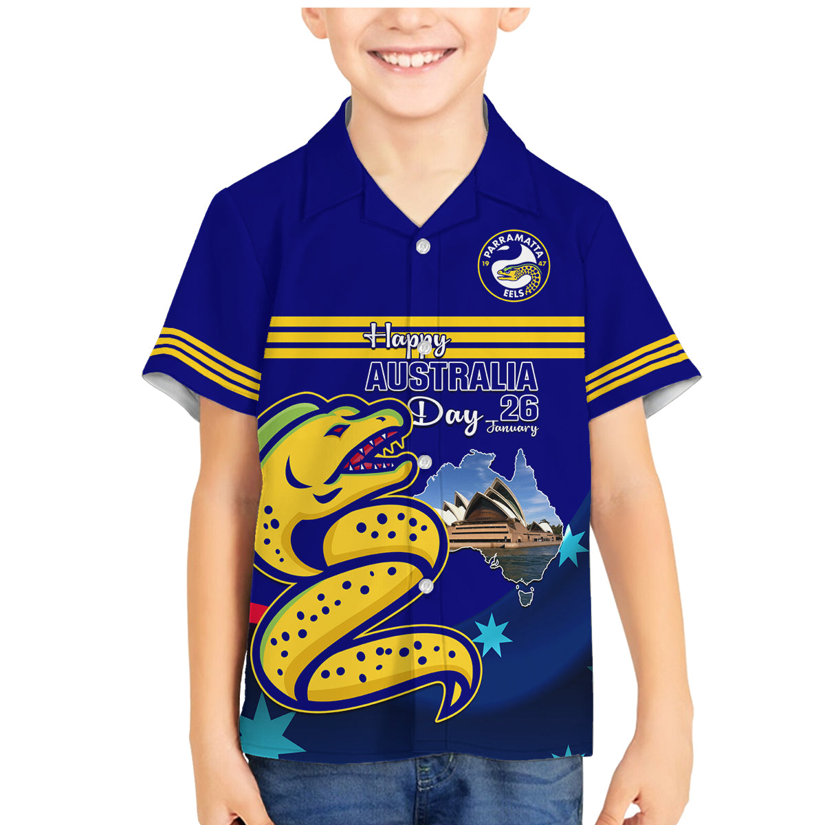 Custom Australia Day Eels Family Matching Mermaid Dress and Hawaiian Shirt NRL 2024 Sydney Opera House With Map