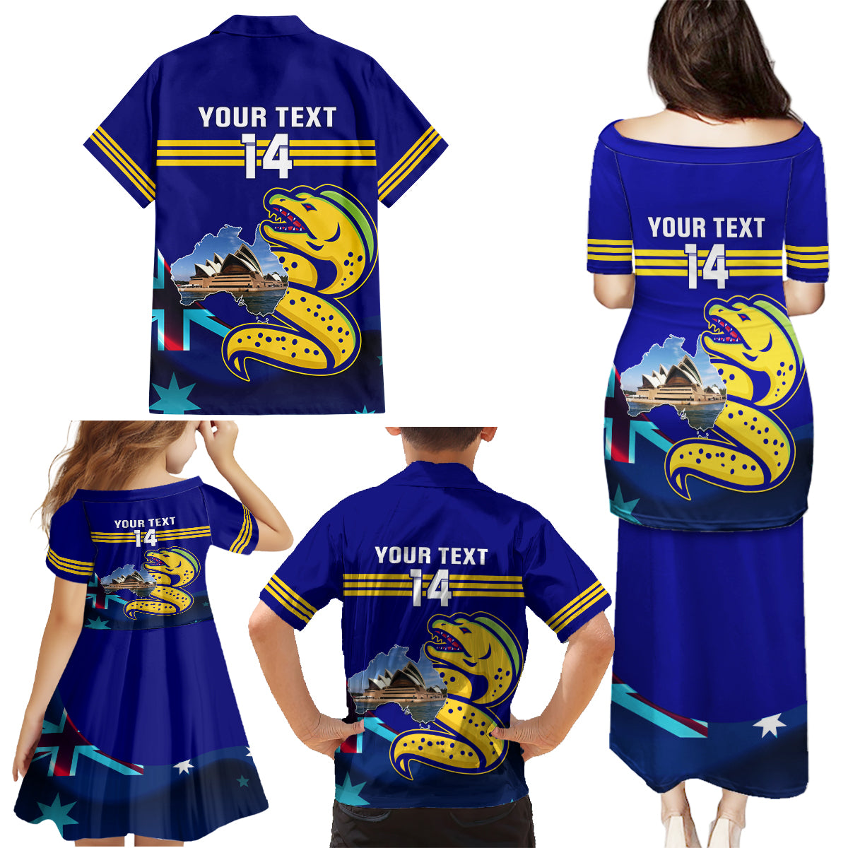 Custom Australia Day Eels Family Matching Puletasi and Hawaiian Shirt NRL 2024 Sydney Opera House With Map