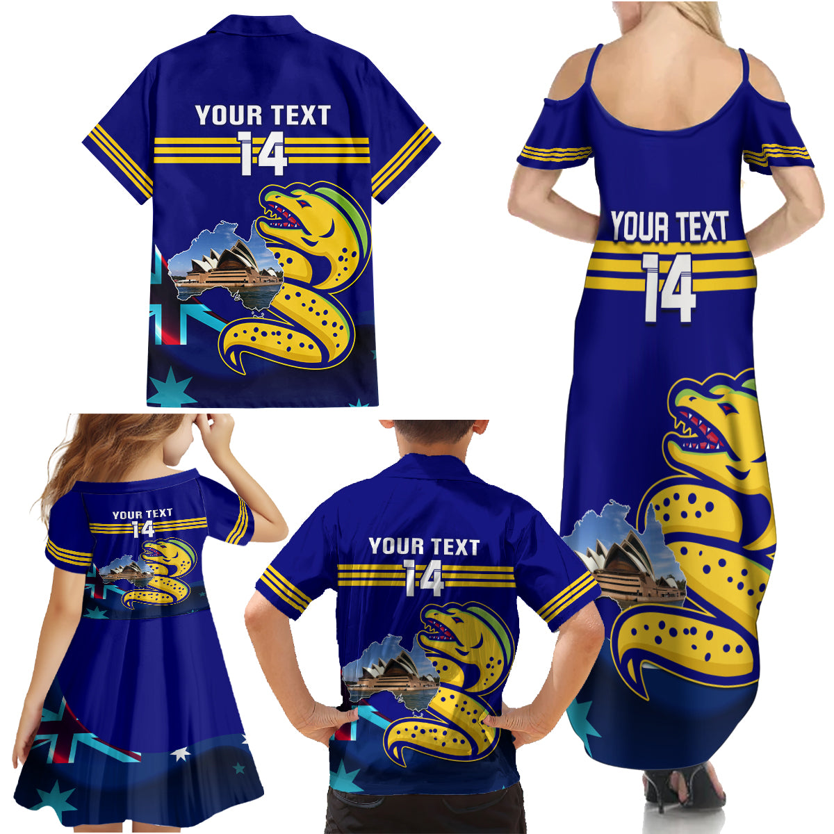 Custom Australia Day Eels Family Matching Summer Maxi Dress and Hawaiian Shirt NRL 2024 Sydney Opera House With Map