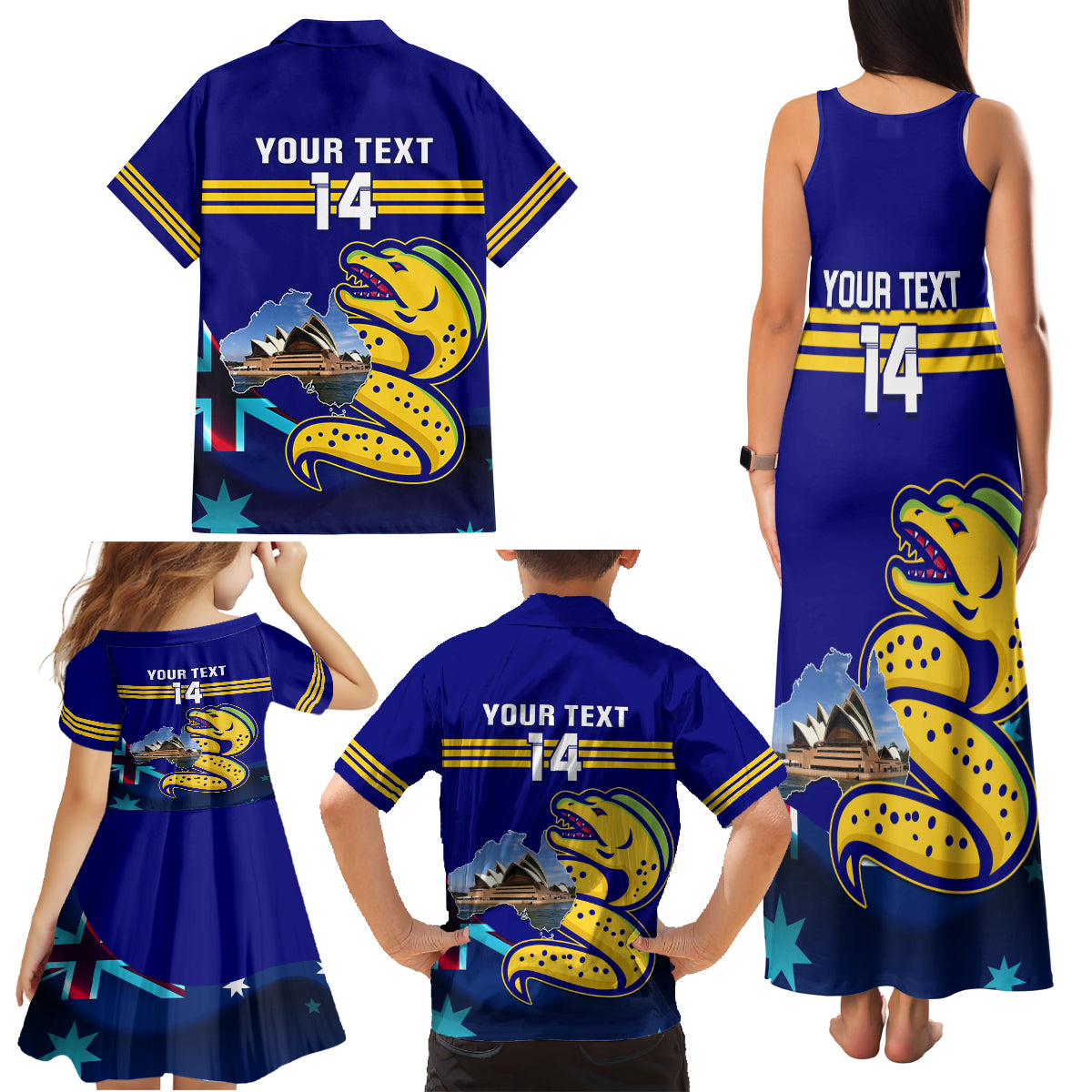 Custom Australia Day Eels Family Matching Tank Maxi Dress and Hawaiian Shirt NRL 2024 Sydney Opera House With Map