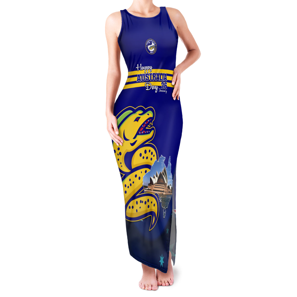 Custom Australia Day Eels Family Matching Tank Maxi Dress and Hawaiian Shirt NRL 2024 Sydney Opera House With Map