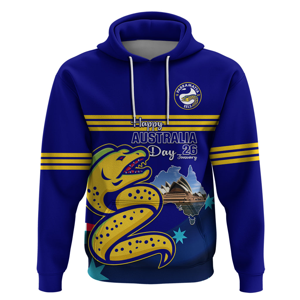 Custom Australia Day Eels Hoodie NRL 2024 Sydney Opera House With Map - Vibe Hoodie Shop