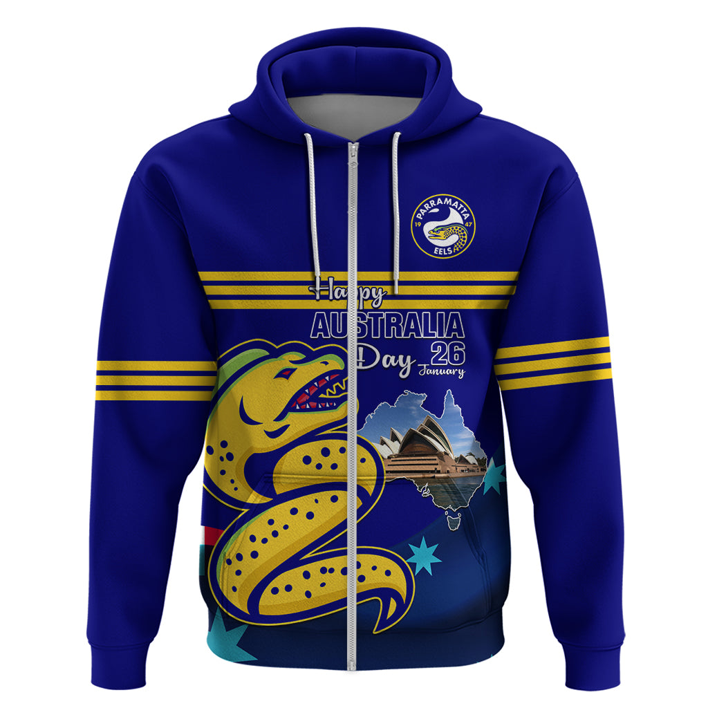 Custom Australia Day Eels Hoodie NRL 2024 Sydney Opera House With Map - Vibe Hoodie Shop