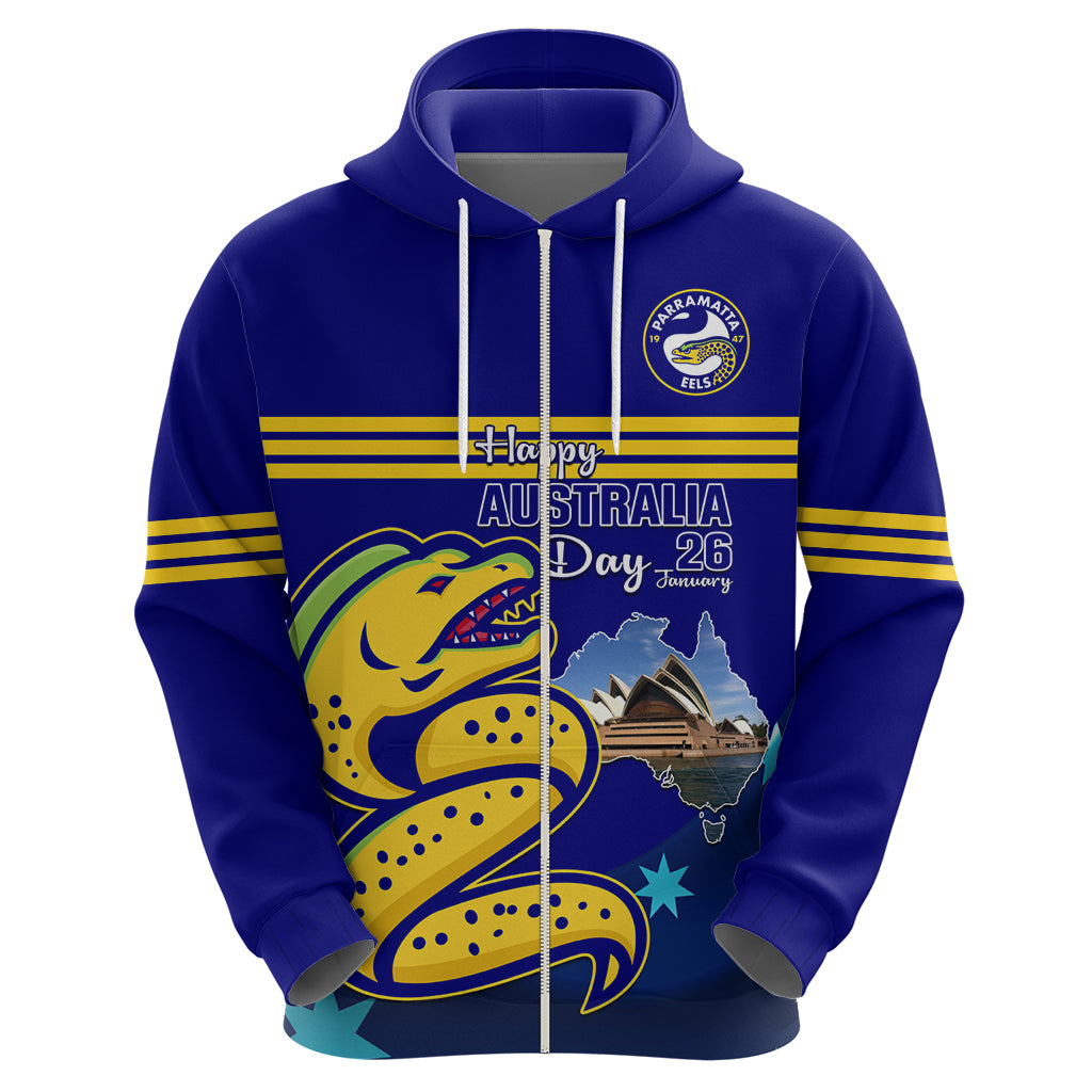 Custom Australia Day Eels Hoodie NRL 2024 Sydney Opera House With Map - Vibe Hoodie Shop