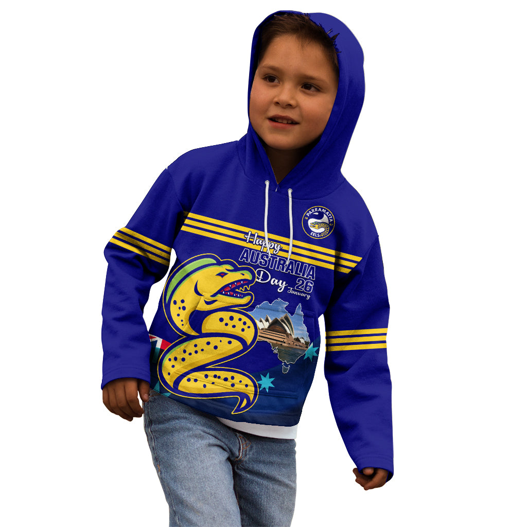 Custom Australia Day Eels Kid Hoodie NRL 2024 Sydney Opera House With Map - Vibe Hoodie Shop