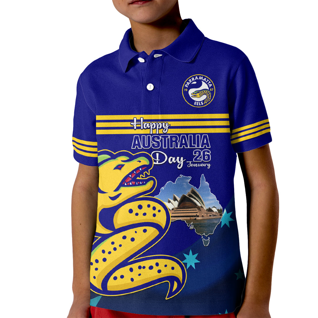 Custom Australia Day Eels Kid Polo Shirt NRL 2024 Sydney Opera House With Map - Vibe Hoodie Shop