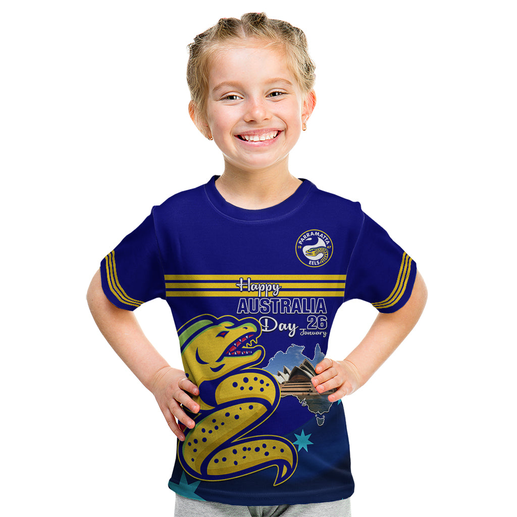 Custom Australia Day Eels Kid T Shirt NRL 2024 Sydney Opera House With Map - Vibe Hoodie Shop