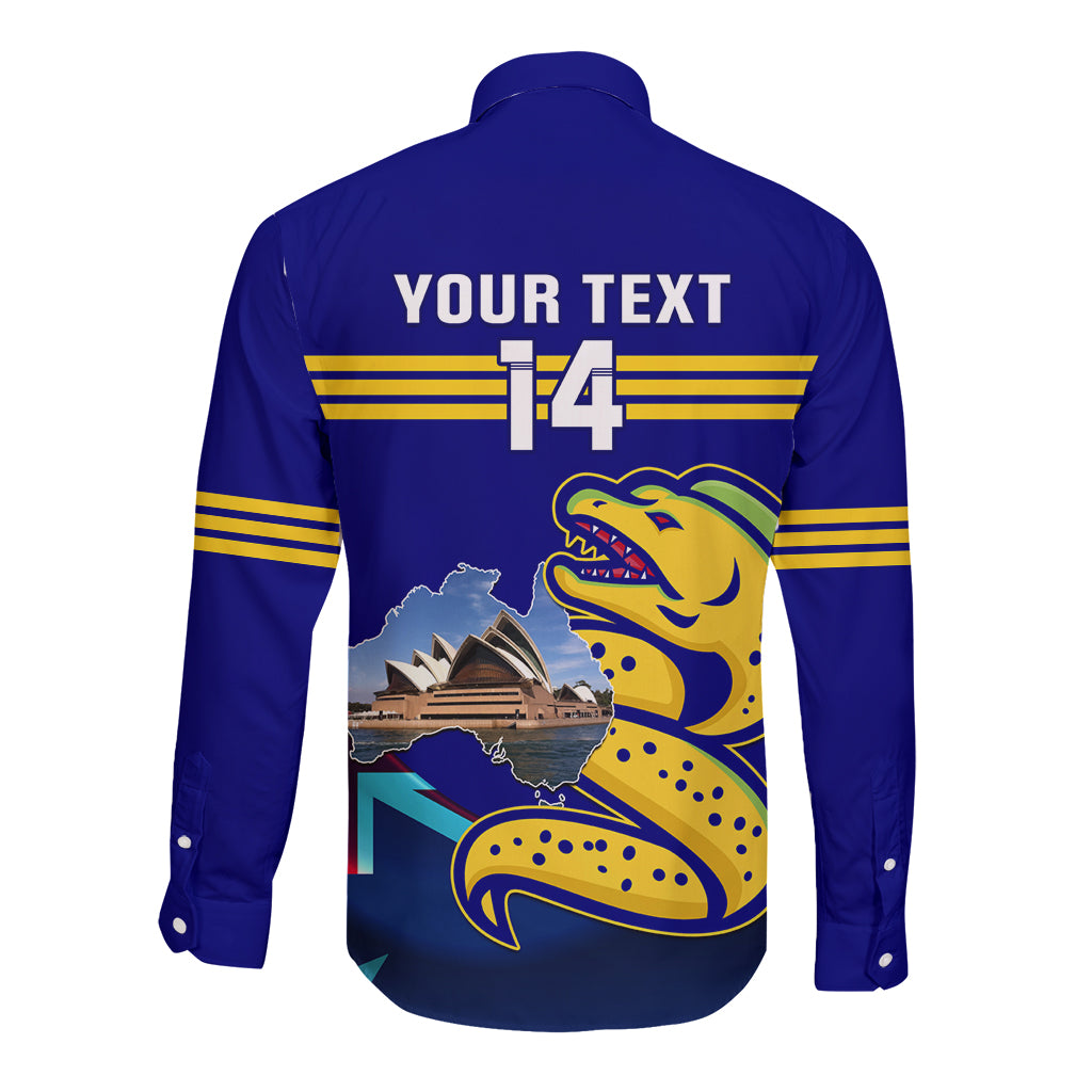 Custom Australia Day Eels Long Sleeve Button Shirt NRL 2024 Sydney Opera House With Map - Vibe Hoodie Shop