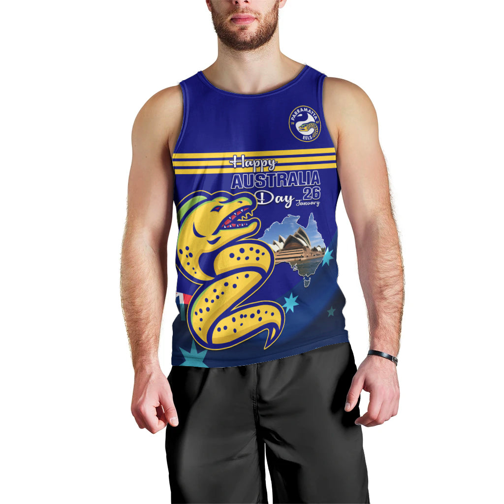 Custom Australia Day Eels Men Tank Top NRL 2024 Sydney Opera House With Map - Vibe Hoodie Shop