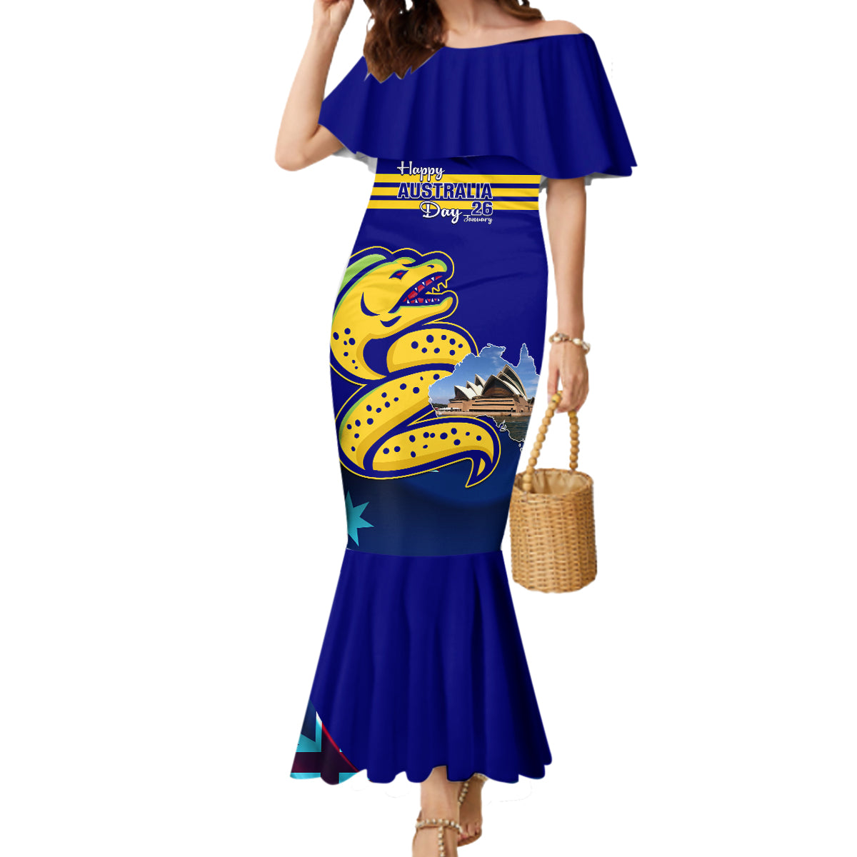 Custom Australia Day Eels Mermaid Dress NRL 2024 Sydney Opera House With Map