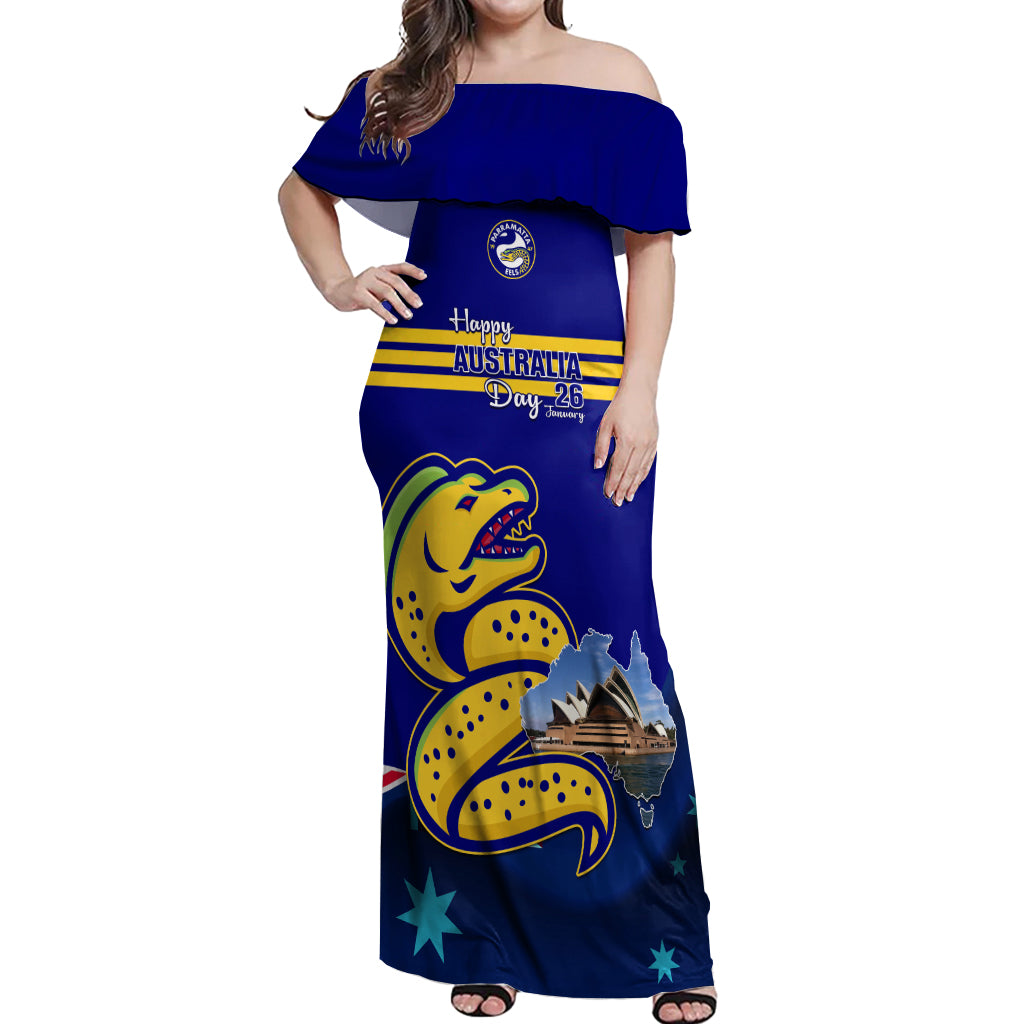 Custom Australia Day Eels Off Shoulder Maxi Dress NRL 2024 Sydney Opera House With Map