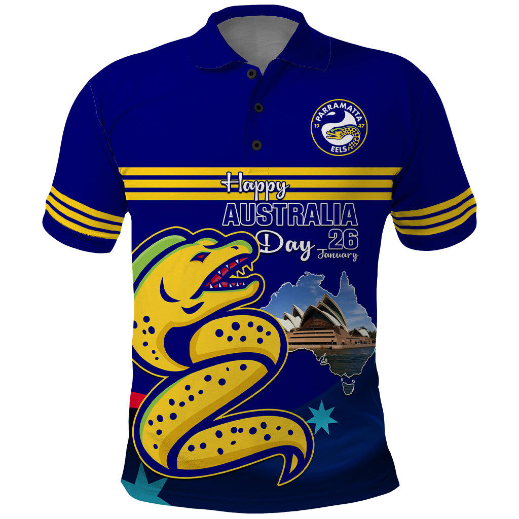 Custom Australia Day Eels Polo Shirt NRL 2024 Sydney Opera House With Map - Vibe Hoodie Shop