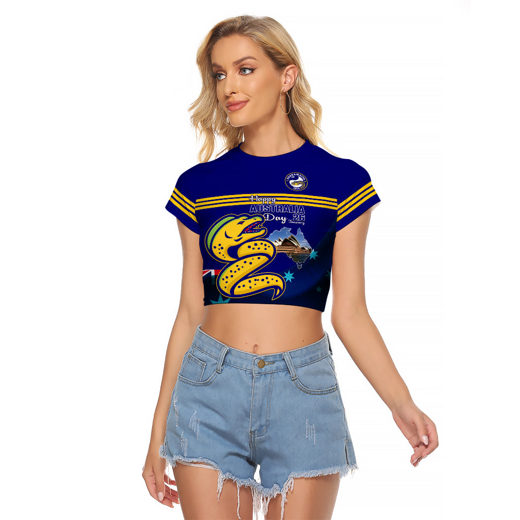 Custom Australia Day Eels Raglan Cropped T Shirt NRL 2024 Sydney Opera House With Map - Vibe Hoodie Shop