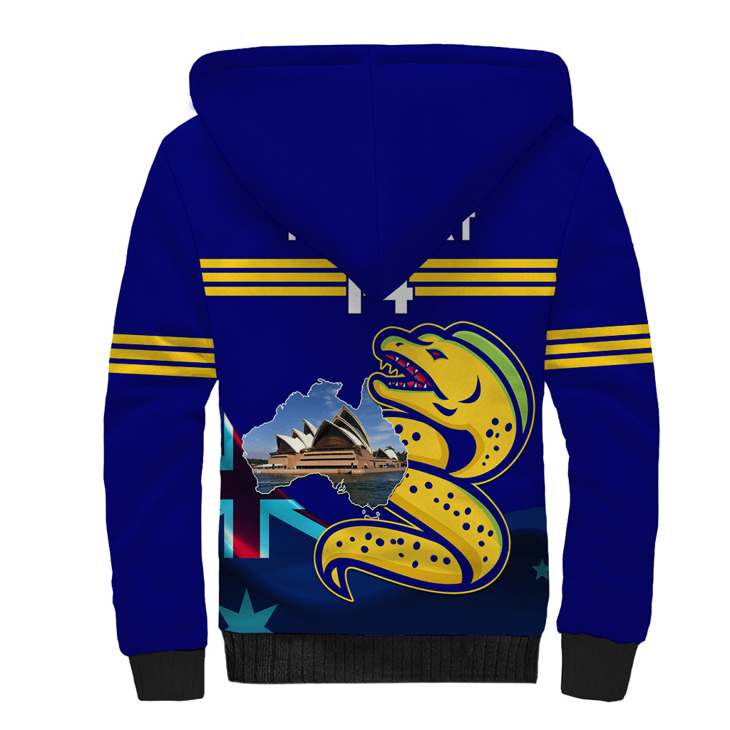 Custom Australia Day Eels Sherpa Hoodie NRL 2024 Sydney Opera House With Map - Vibe Hoodie Shop