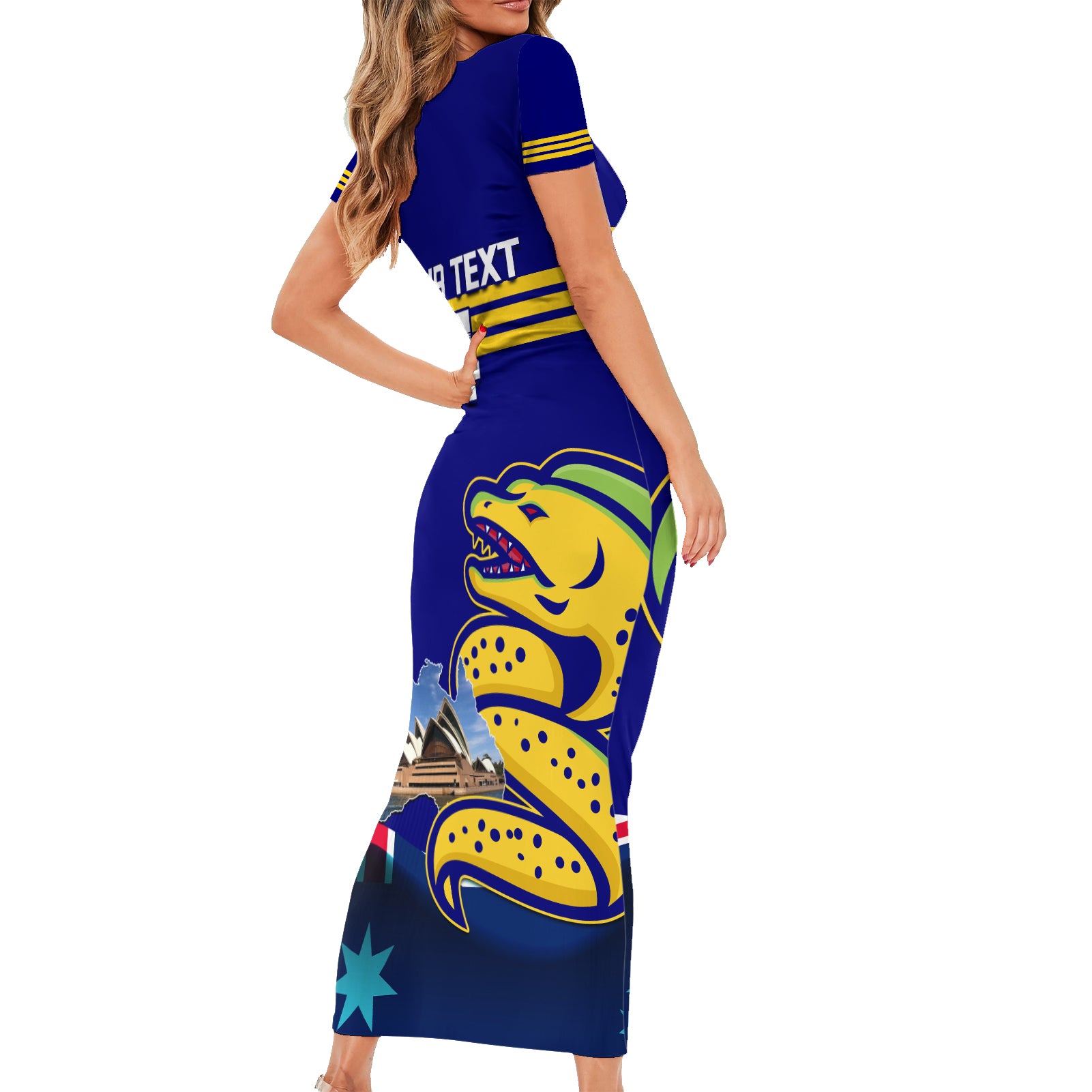 Custom Australia Day Eels Short Sleeve Bodycon Dress NRL 2024 Sydney Opera House With Map