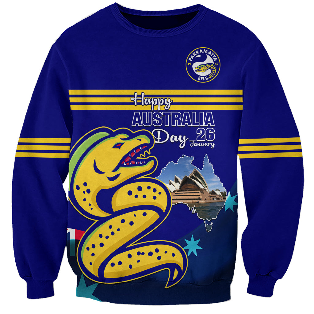 Custom Australia Day Eels Sweatshirt NRL 2024 Sydney Opera House With Map - Vibe Hoodie Shop