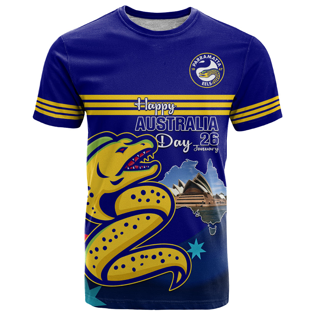 Custom Australia Day Eels T Shirt NRL 2024 Sydney Opera House With Map - Vibe Hoodie Shop