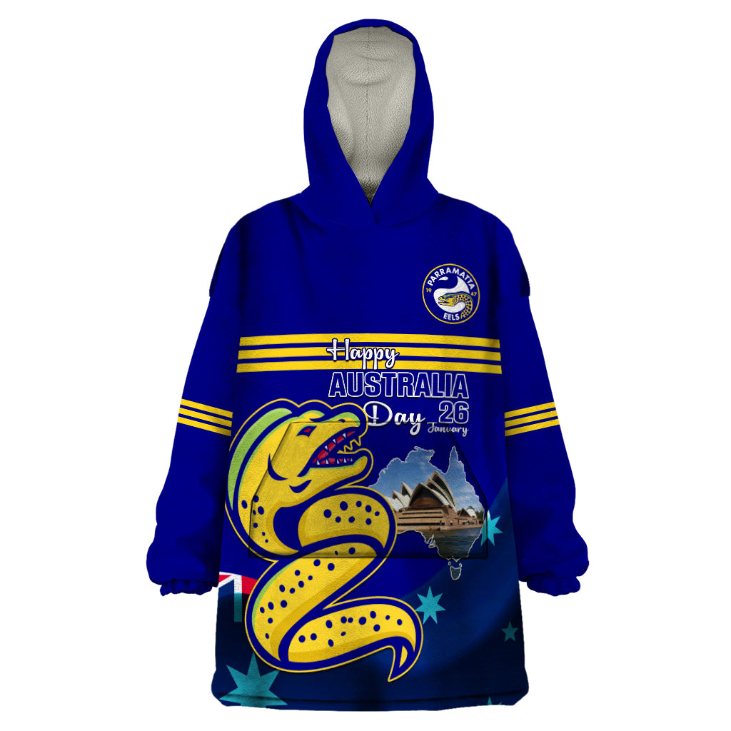 Custom Australia Day Eels Wearable Blanket Hoodie NRL 2024 Sydney Opera House With Map - Vibe Hoodie Shop