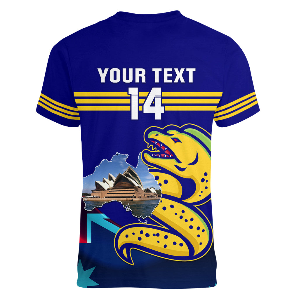 Custom Australia Day Eels Women V Neck T Shirt NRL 2024 Sydney Opera House With Map - Vibe Hoodie Shop