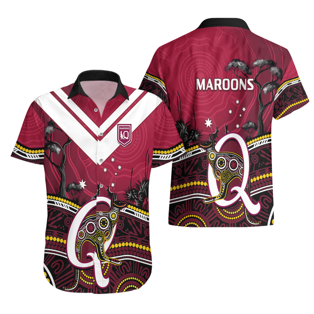 QLD Maroons Rugby Hawaiian Shirt Go Queensland Kangaroo Indigenous - Vibe Hoodie Shop