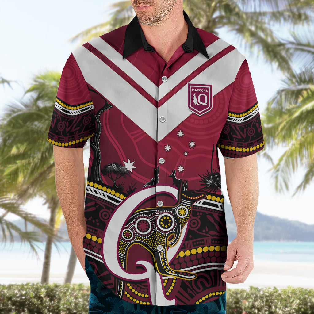 QLD Maroons Rugby Hawaiian Shirt Go Queensland Kangaroo Indigenous - Vibe Hoodie Shop