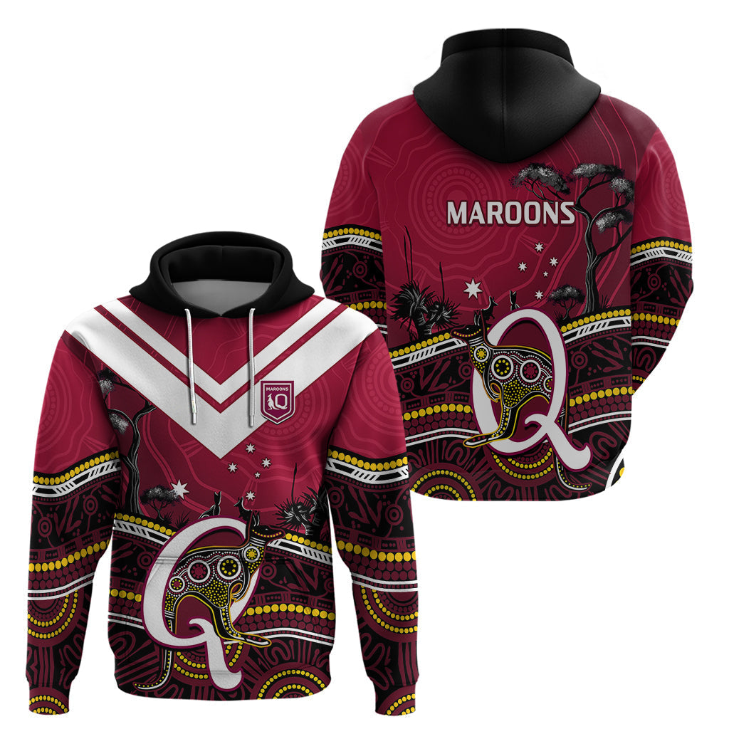 QLD Maroons Rugby Hoodie Go Queensland Kangaroo Indigenous - Vibe Hoodie Shop