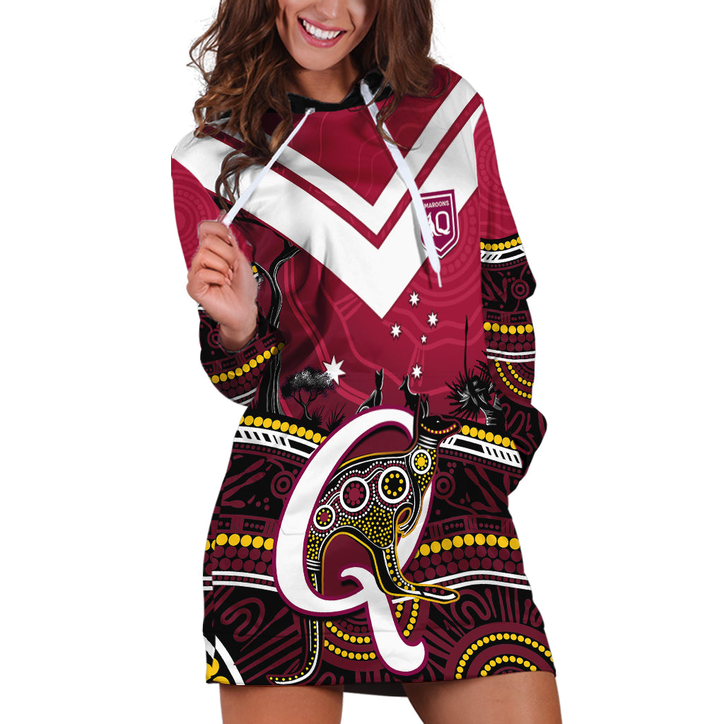 QLD Maroons Rugby Hoodie Dress Go Queensland Kangaroo Indigenous - Vibe Hoodie Shop