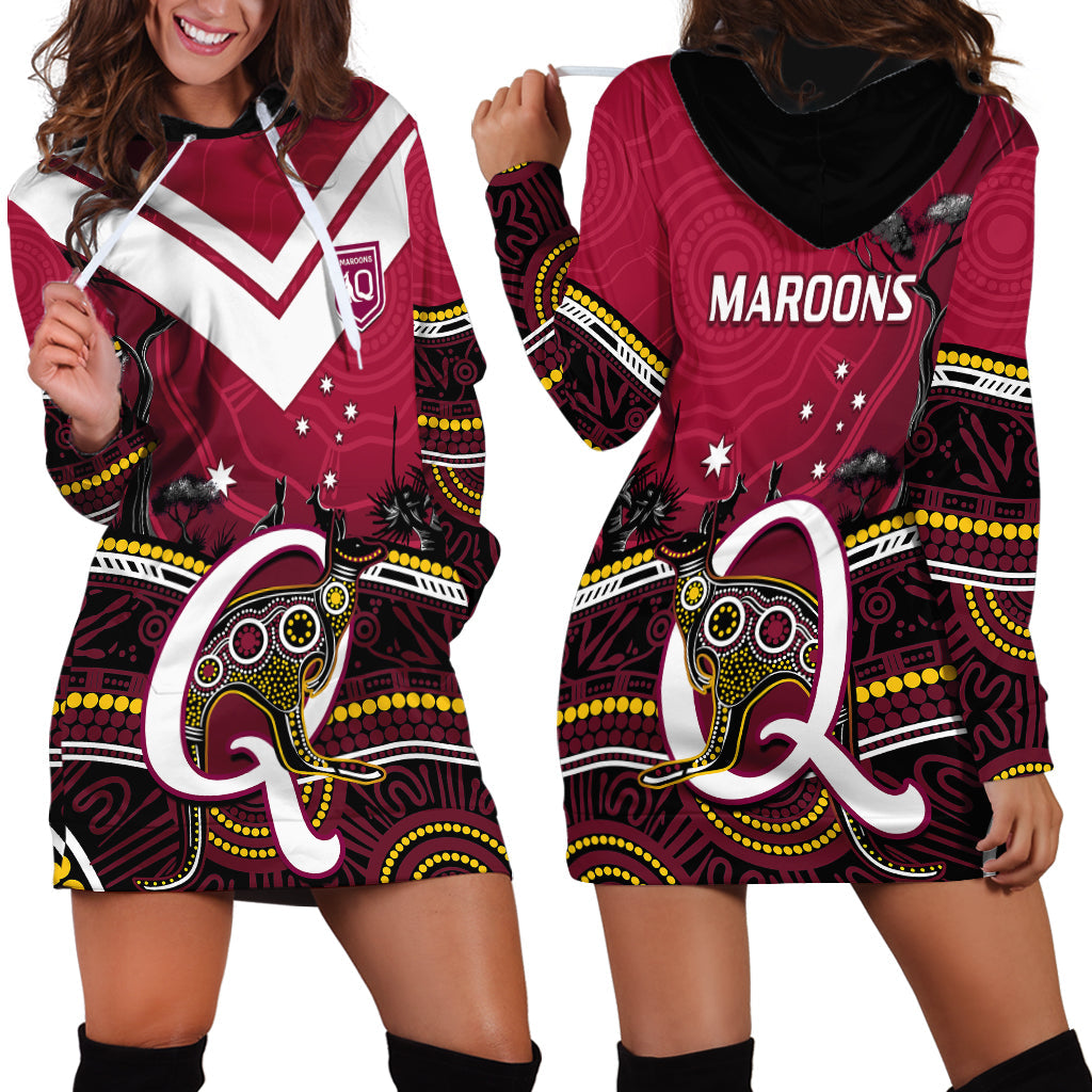 QLD Maroons Rugby Hoodie Dress Go Queensland Kangaroo Indigenous - Vibe Hoodie Shop