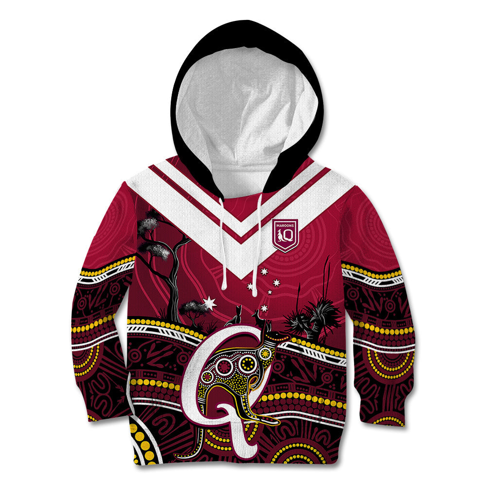 QLD Maroons Rugby Kid Hoodie Go Queensland Kangaroo Indigenous - Vibe Hoodie Shop