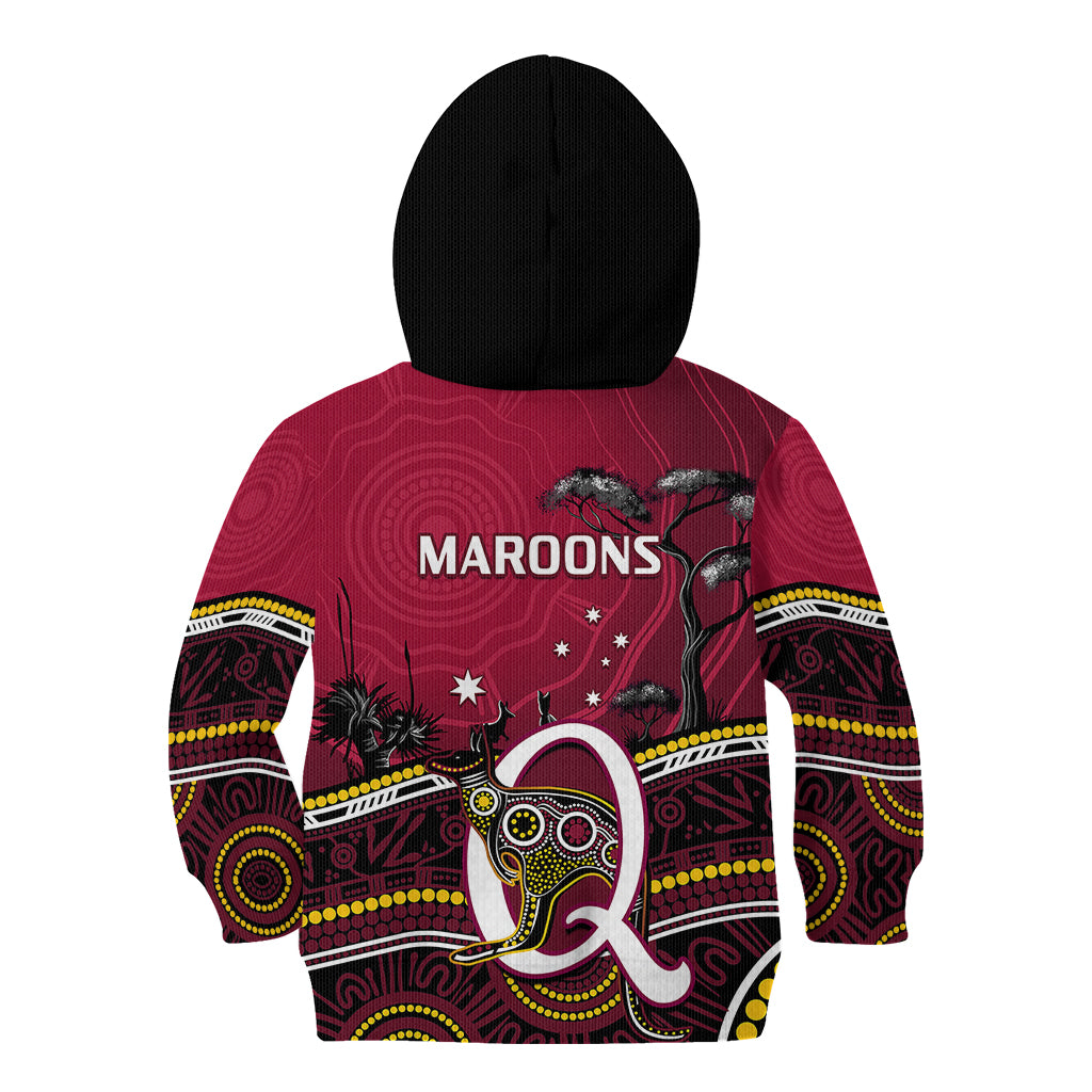 QLD Maroons Rugby Kid Hoodie Go Queensland Kangaroo Indigenous - Vibe Hoodie Shop