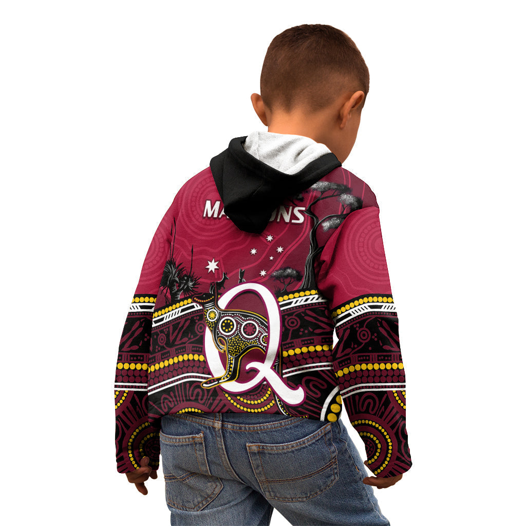 QLD Maroons Rugby Kid Hoodie Go Queensland Kangaroo Indigenous - Vibe Hoodie Shop