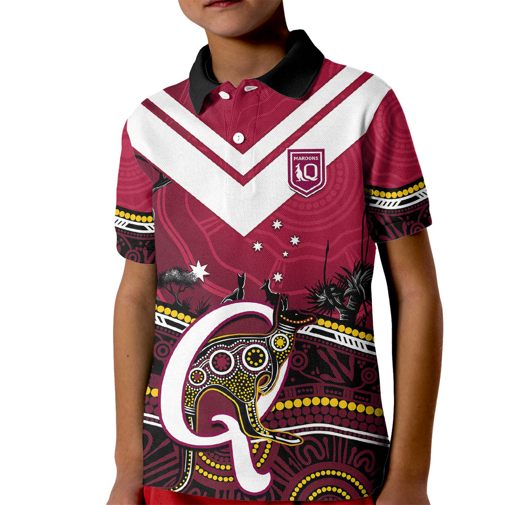 QLD Maroons Rugby Kid Polo Shirt Go Queensland Kangaroo Indigenous - Vibe Hoodie Shop