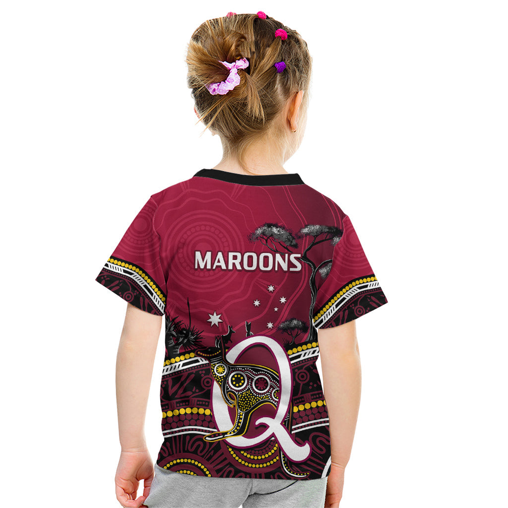 QLD Maroons Rugby Kid T Shirt Go Queensland Kangaroo Indigenous - Vibe Hoodie Shop